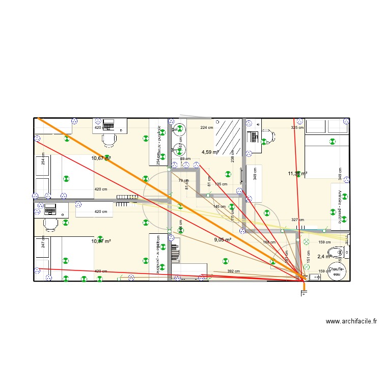 Etage VF. Plan de 6 pièces et 48 m2
