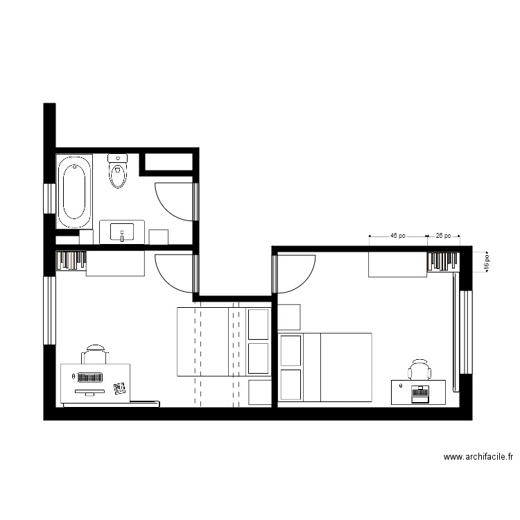 ephygenie. Plan de 4 pièces et 28 m2