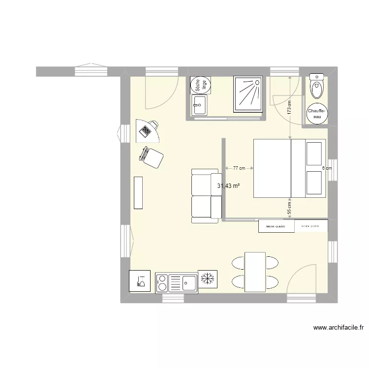 Appart 16B en studio 40m2 V3. Plan de 