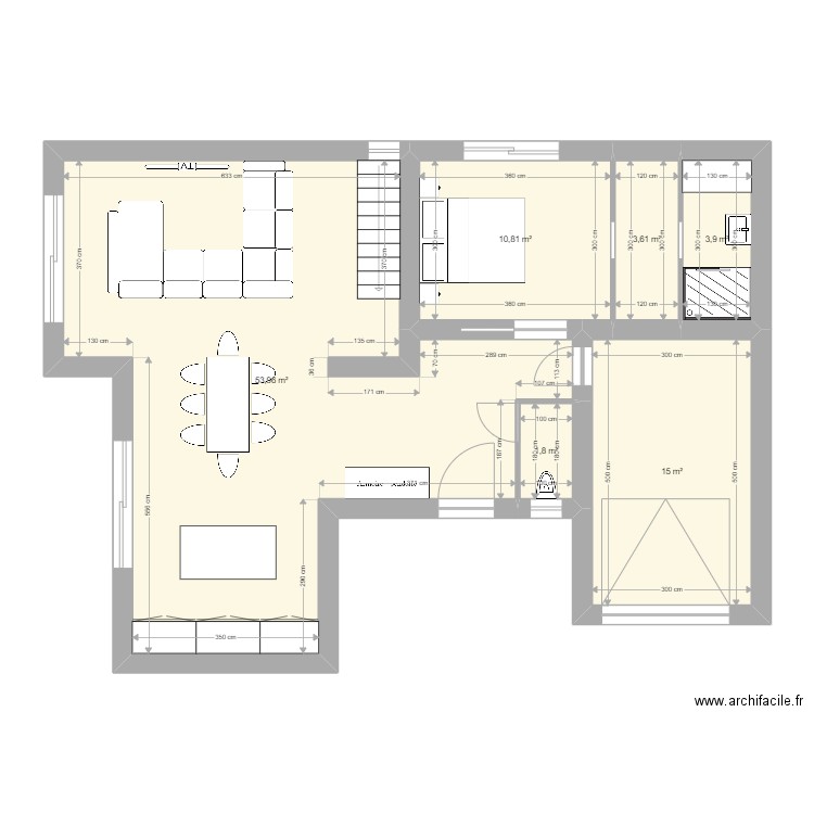 Maison Rdc 1. Plan de 6 pièces et 89 m2