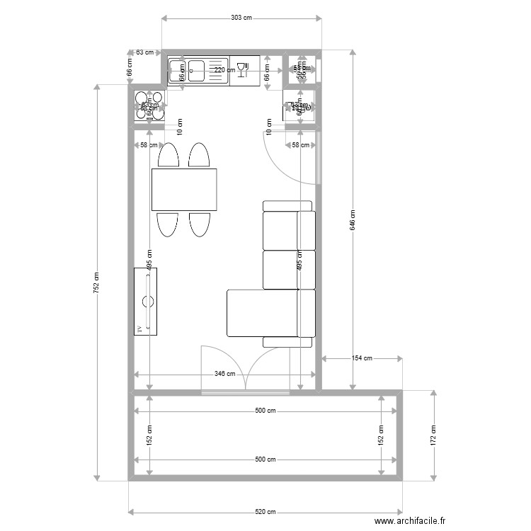 liza/quentin salle cuisine . Plan de 3 pièces et 29 m2