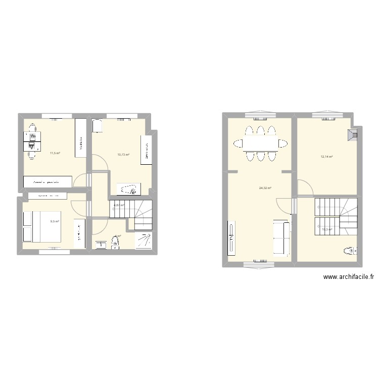 etage. Plan de 8 pièces et 87 m2