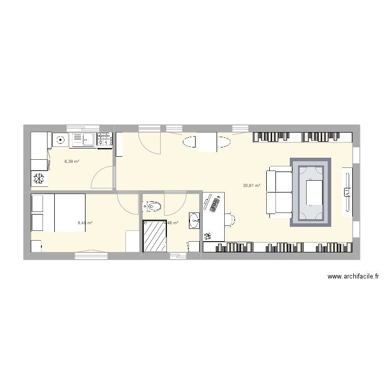 Container 2 fois 40 essai 12. Plan de 4 pièces et 50 m2