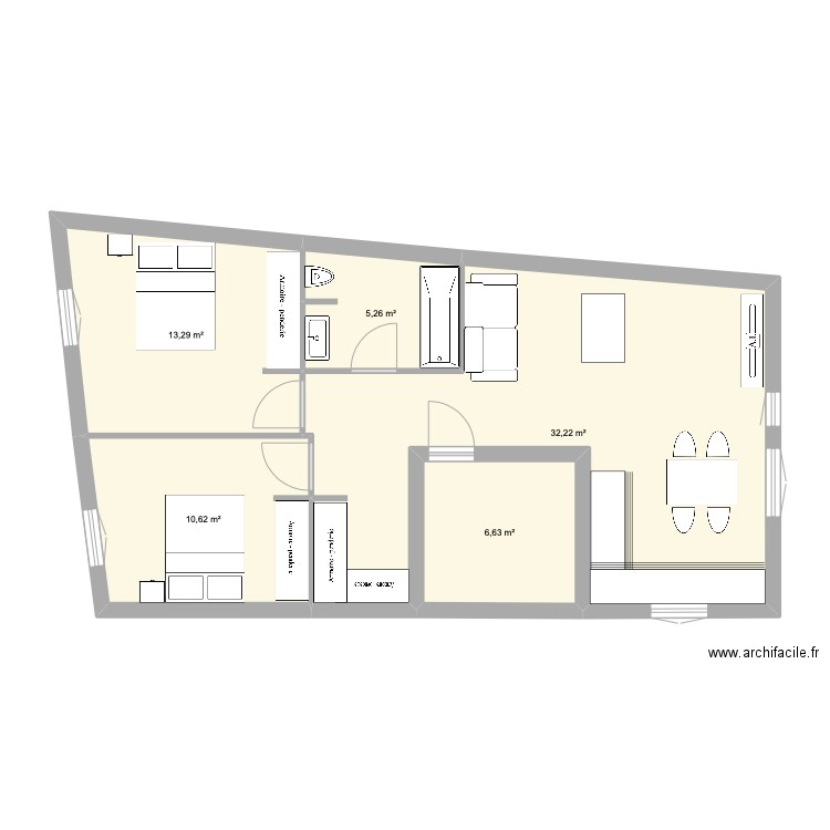 ETAGE 2. Plan de 5 pièces et 68 m2