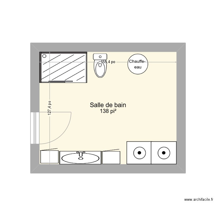 salle de bain bossuet. Plan de 1 pièce et 13 m2