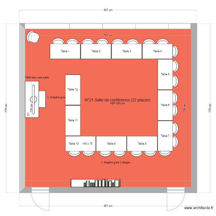 N° 22 salle de conférence . Plan de 1 pièce et 55 m2