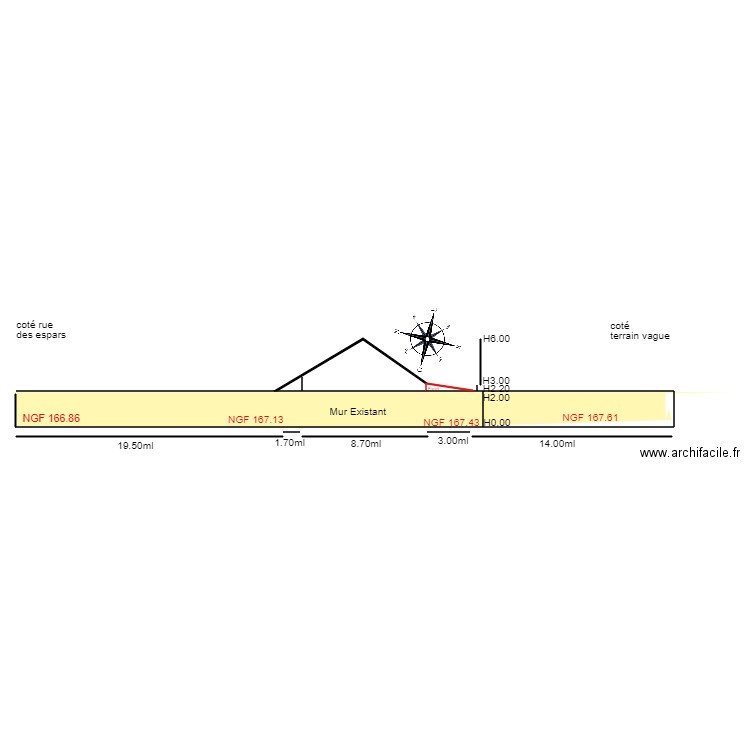 Plan en coupe SV. Plan de 2 pièces et 51 m2