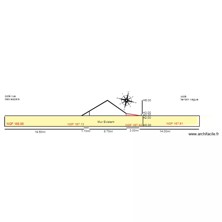 Plan en coupe SV. Plan de 