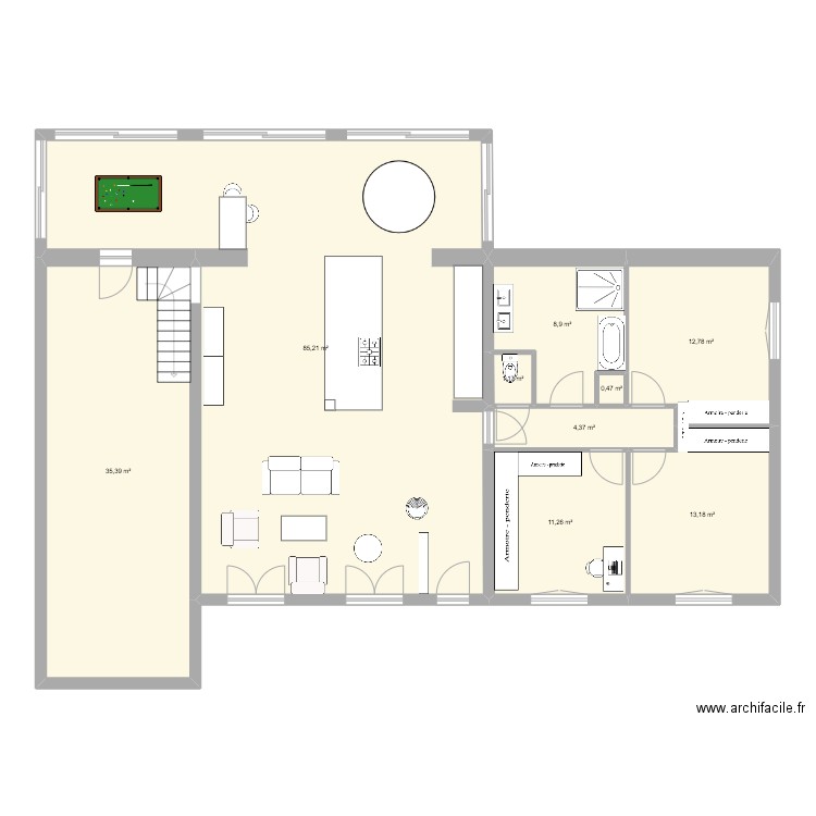 C&T rdc. Plan de 9 pièces et 173 m2