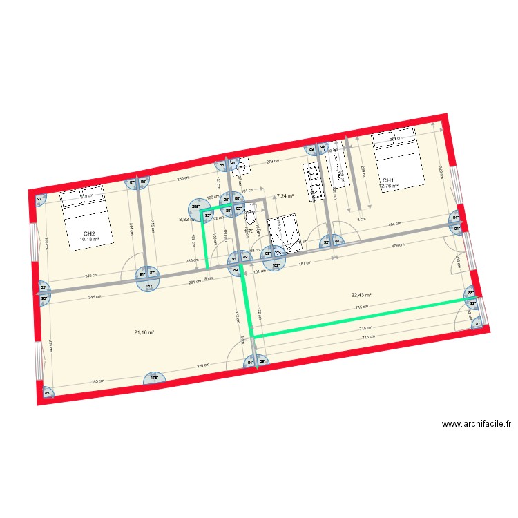 separation en 2 apparts cloison verte. Plan de 0 pièce et 0 m2