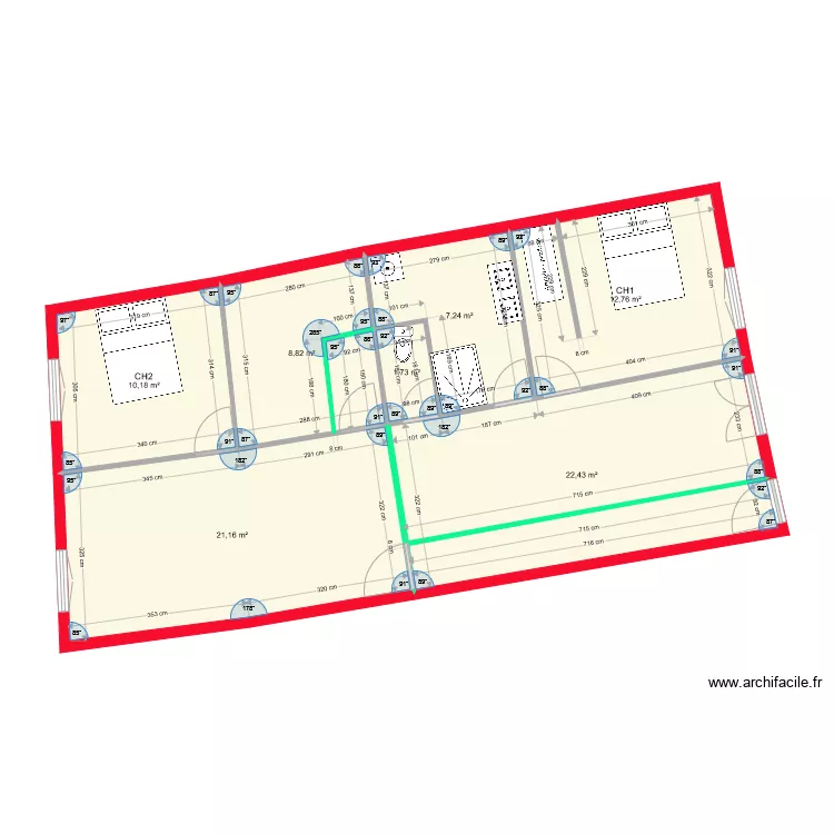 separation en 2 apparts cloison verte. Plan de 
