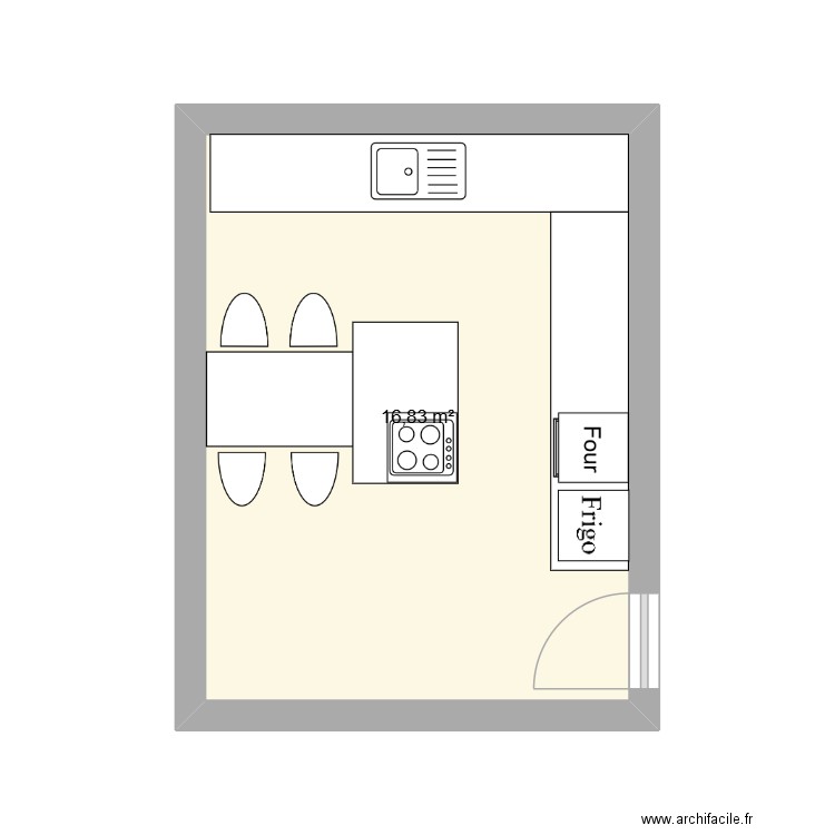 Cuisine. Plan de 1 pièce et 17 m2