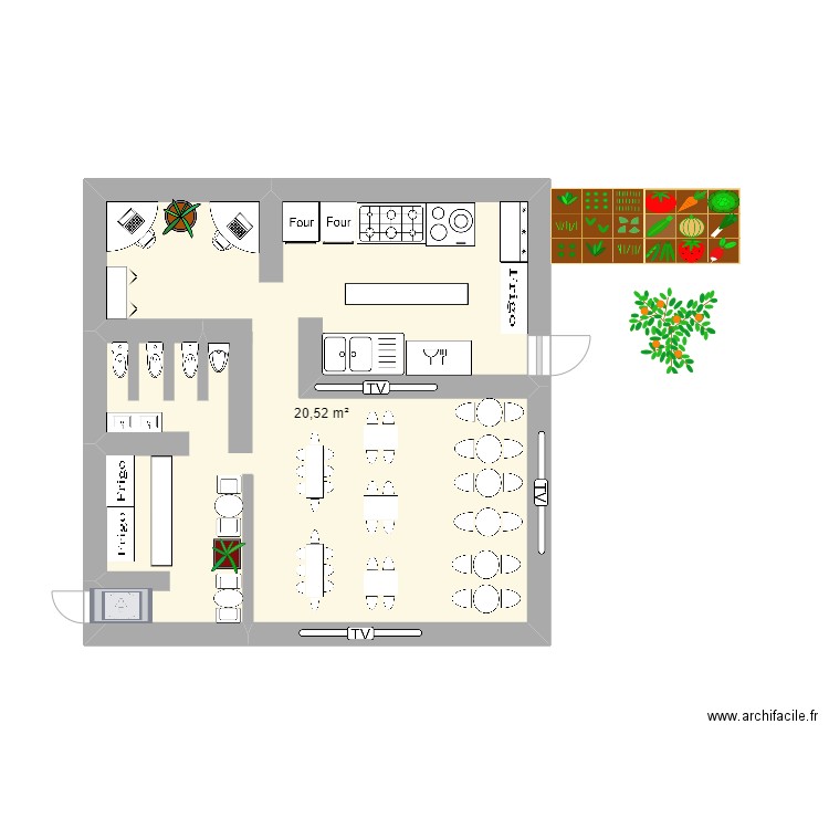 PLAN. Plan de 1 pièce et 21 m2