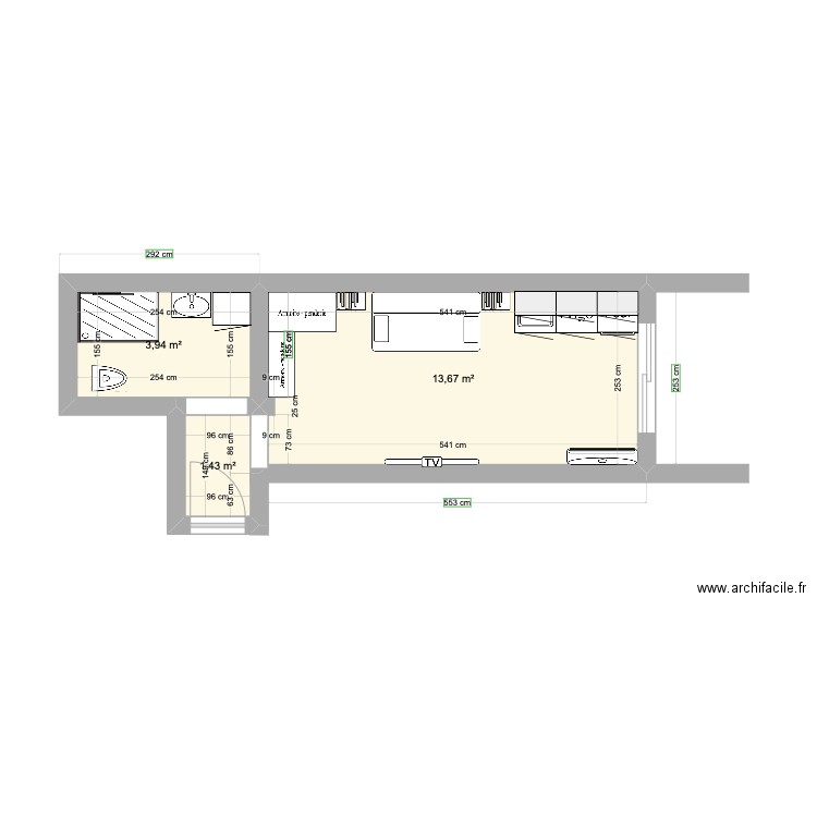 Studio Paris 7. Plan de 3 pièces et 19 m2