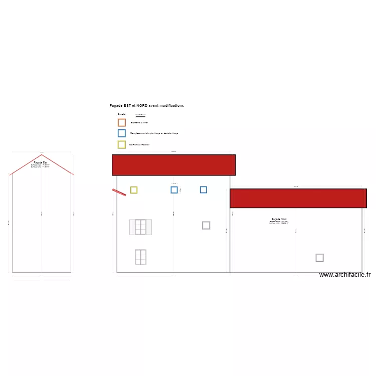 Fa&ccedil;ade st Geoirs fa&ccedil;ade EST et NORD Origine. Plan de 