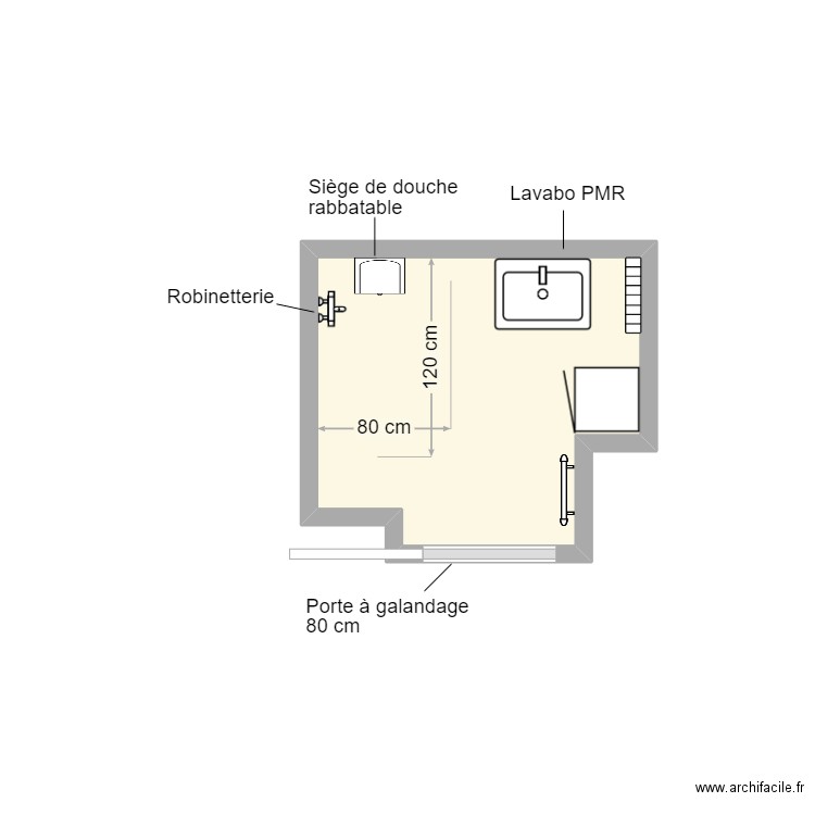 Franc SDB projet. Plan de 1 pièce et 3 m2