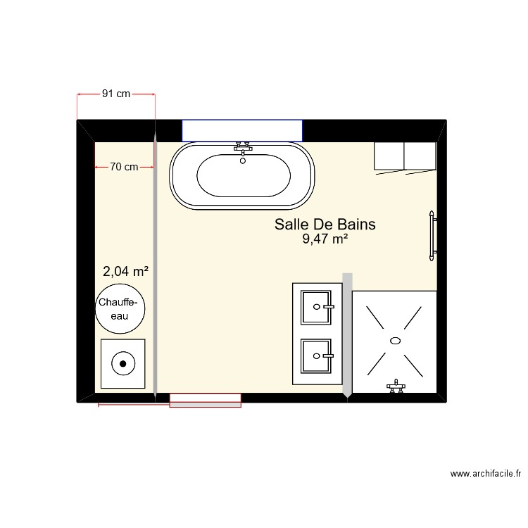 Salle De Bains Camille. Plan de 2 pièces et 12 m2