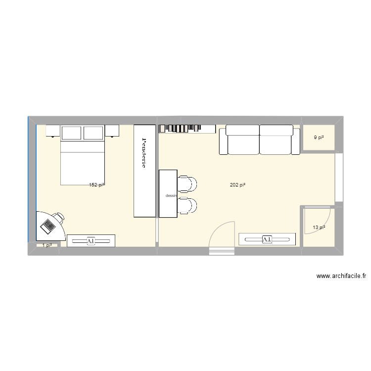 Salon s-sol essai 1. Plan de 5 pièces et 35 m2