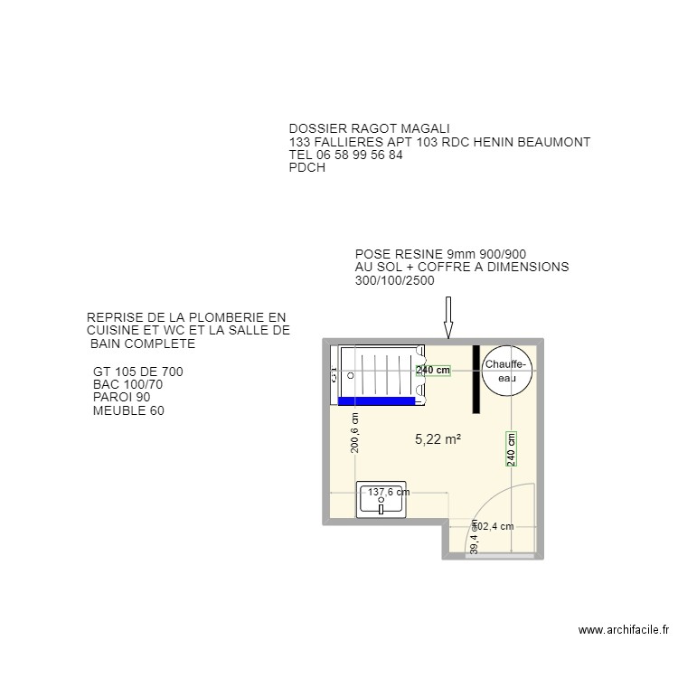 RAGOT MAGALI. Plan de 1 pièce et 5 m2