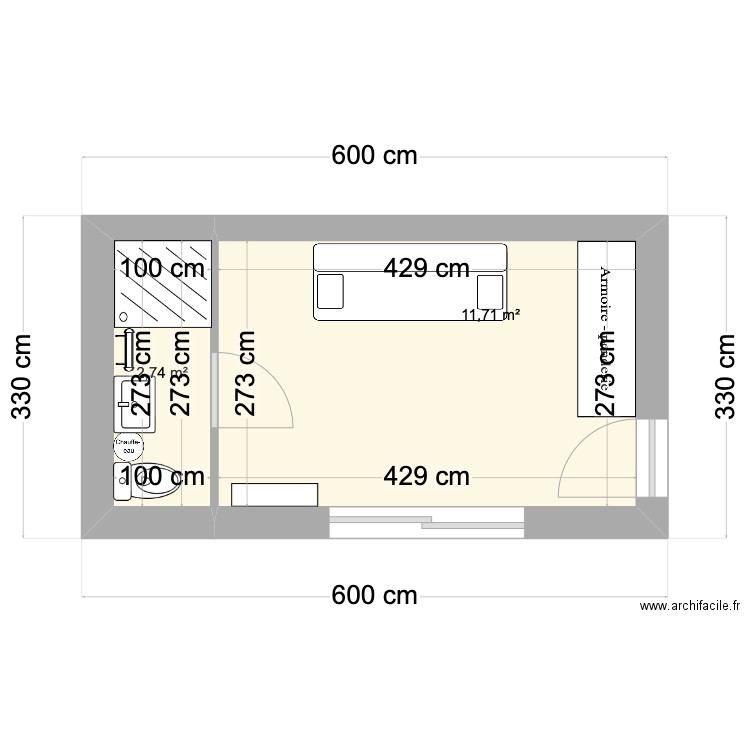 POOL HOUSE. Plan de 2 pièces et 14 m2