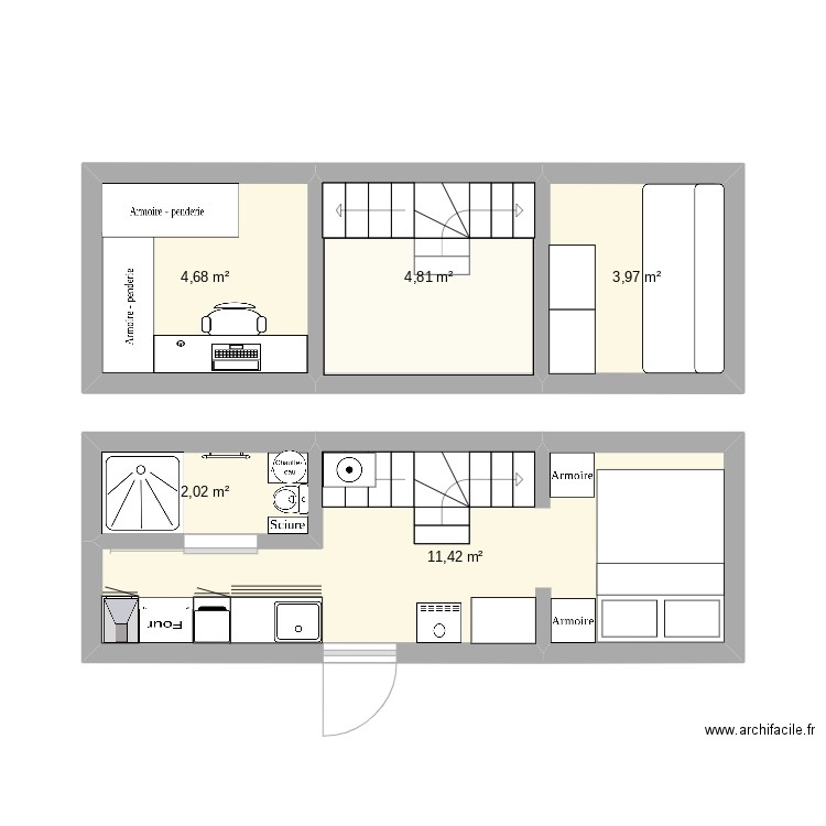 Tiny 1 . Plan de 5 pièces et 27 m2