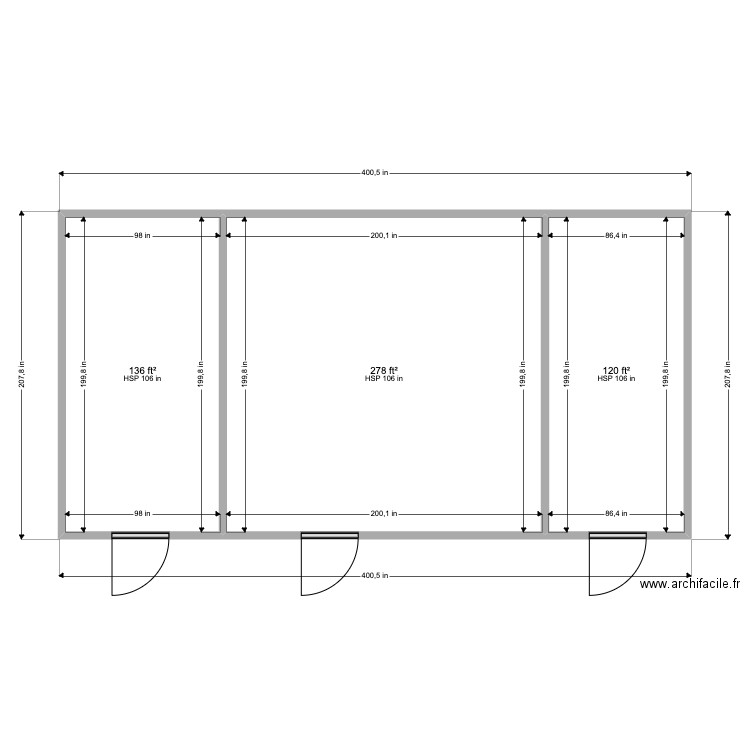 Huve - 3 ICH . Plan de 3 pièces et 50 m2