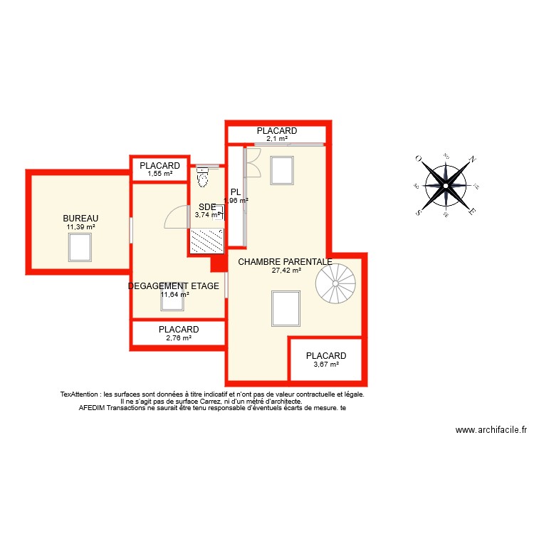 BI 8466 ETAGE. Plan de 10 pièces et 66 m2