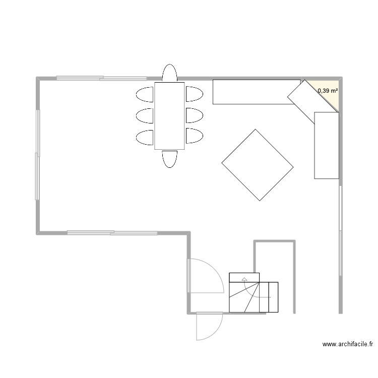 Cuisine salon. Plan de 1 pièce et 0 m2