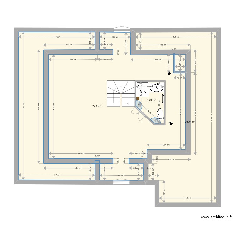 ROUFFIAC ETAGE. Plan de 3 pièces et 108 m2