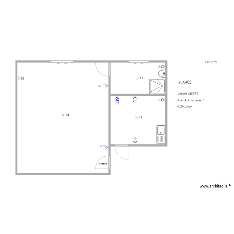 amercooer. Plan de 3 pièces et 54 m2