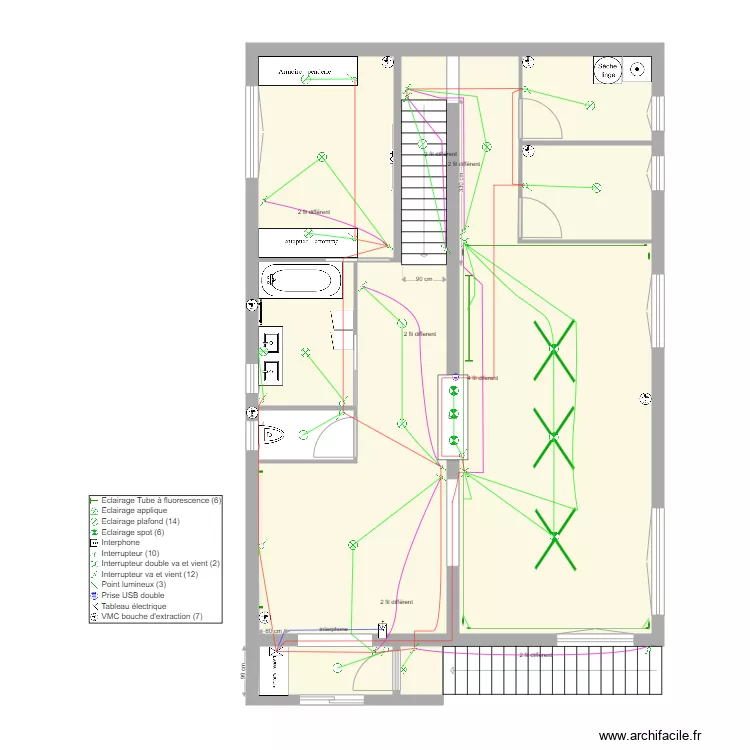 1 er &eacute;tage &eacute;clairage fini. Plan de 