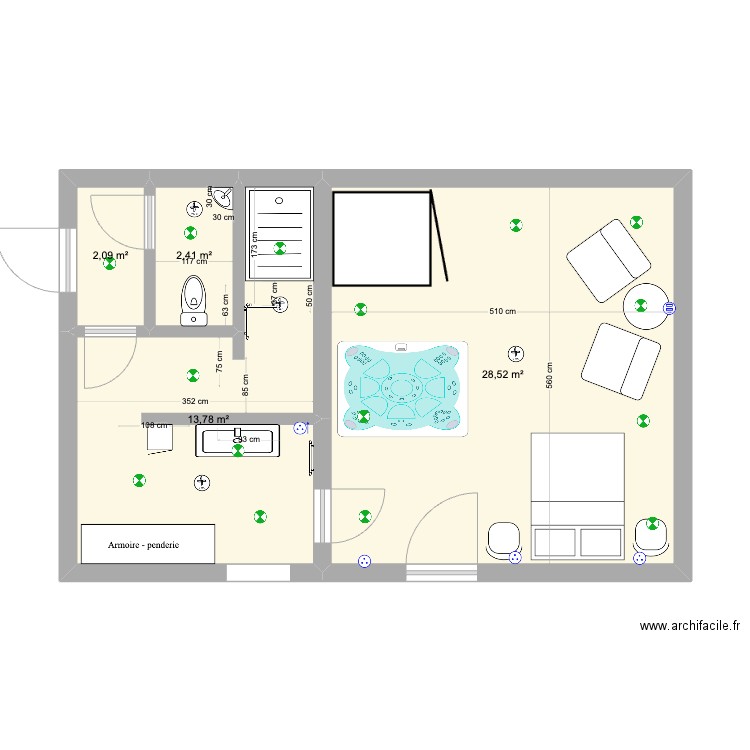 SPA et SDB 2. Plan de 4 pièces et 47 m2