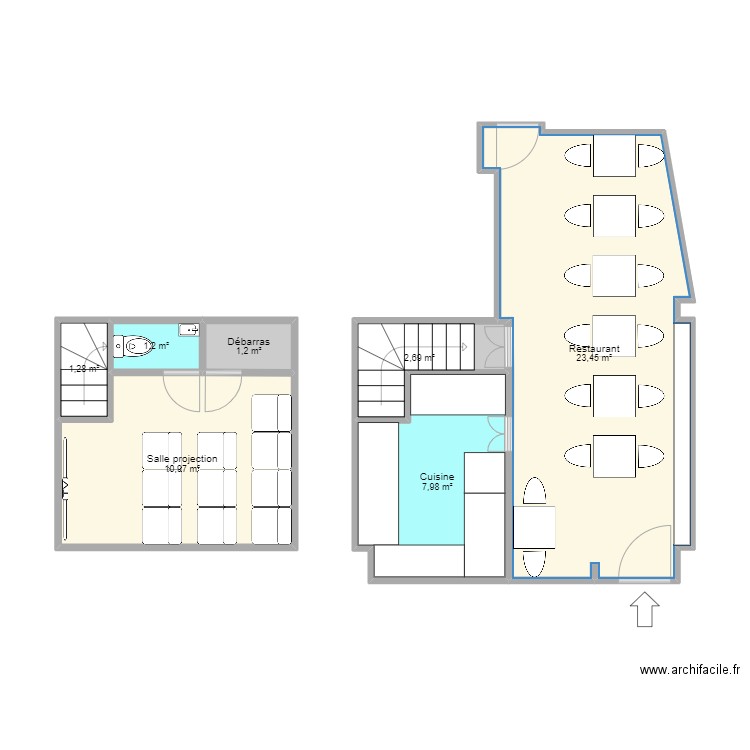 Plan local_Restaurant. Plan de 7 pièces et 49 m2