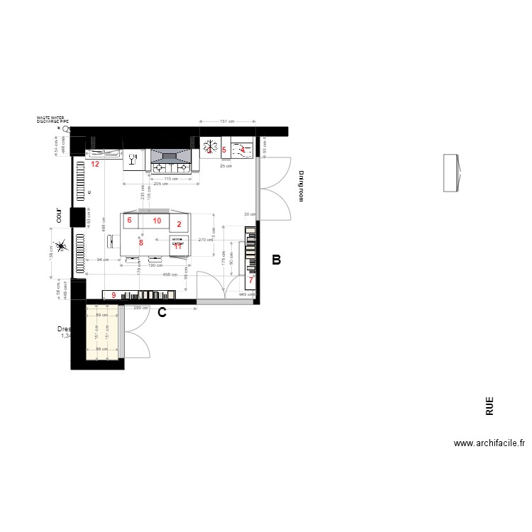 Cuisine aménagée modification octobre cotation. Plan de 1 pièce et 1 m2