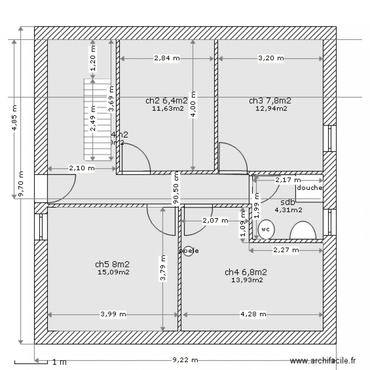 étage du 97m2 ( petit avec 4ch 33m2). Plan de 0 pièce et 0 m2