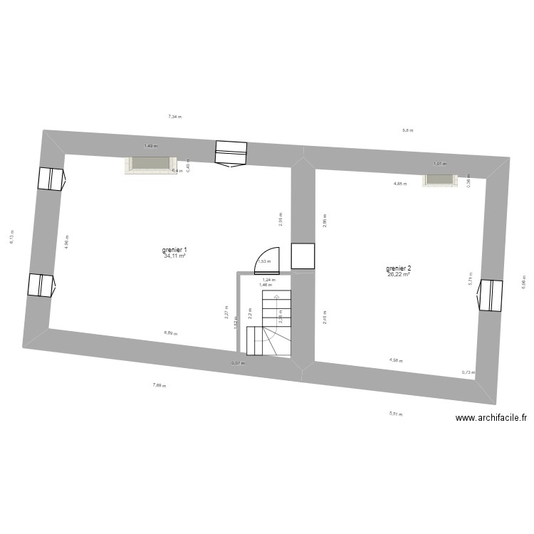 Maison grenier projet. Plan de 2 pièces et 60 m2