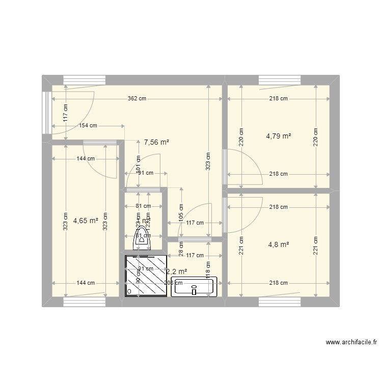 Type 2 Wanty. Plan de 6 pièces et 25 m2