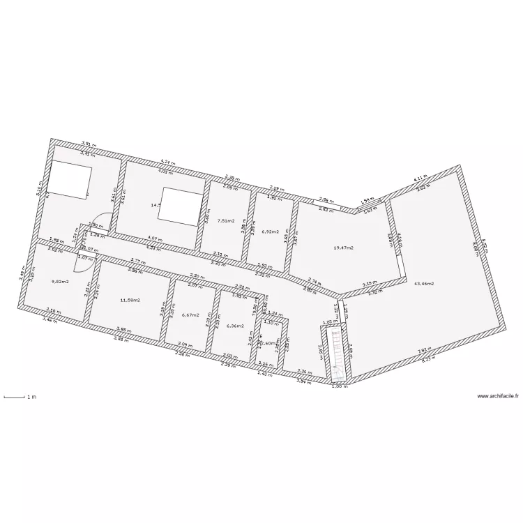 Maison plain-pied en V. Plan de 