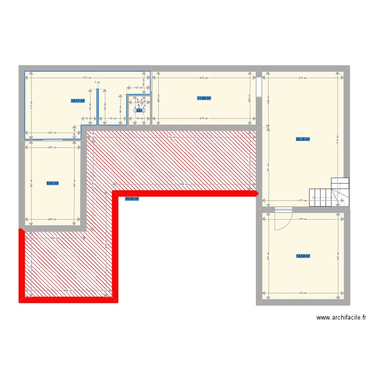 Plan 2 emprise extension. Plan de 7 pièces et 111 m2