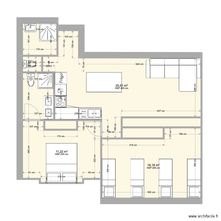 Appartement R+2 3. Plan de 9 pièces et 64 m2