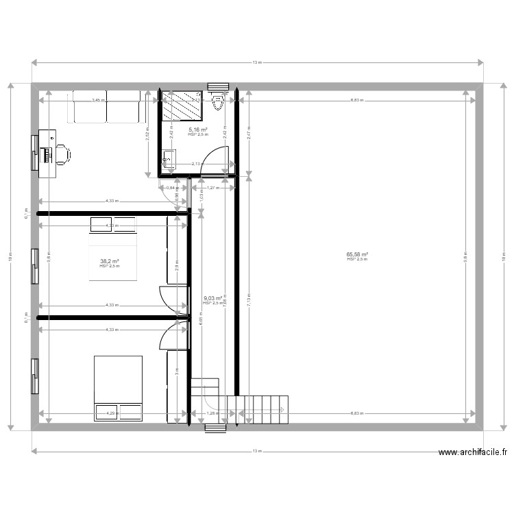 chalet etage. Plan de 4 pièces et 118 m2