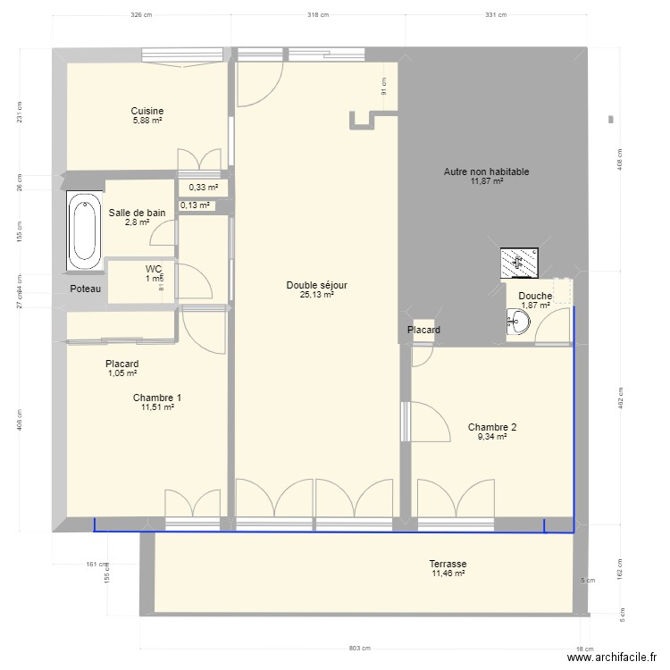 LAVANDOU 5. Plan de 14 pièces et 83 m2