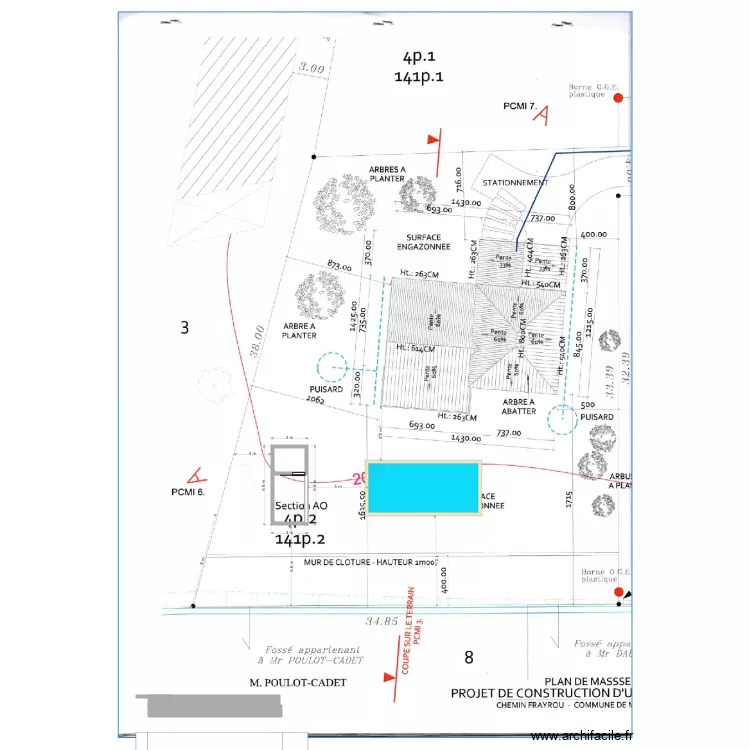 Plan de masse Abri jardin et piscine. Plan de 