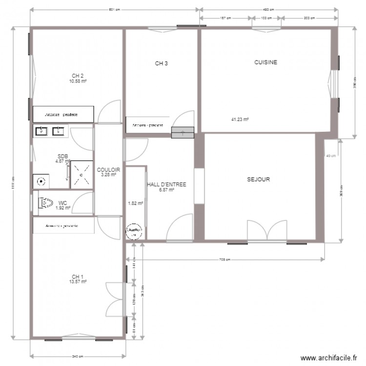 PLAN existant avec projet. Plan de 0 pièce et 0 m2