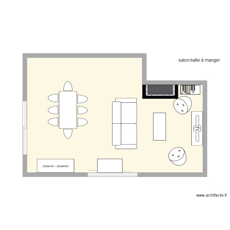 salon salle à manger 3. Plan de 1 pièce et 30 m2