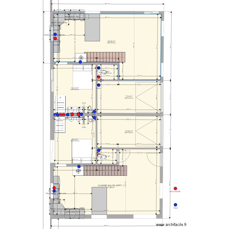 PLAN RDC SAL DE BAINS + ARRIVER D EAUX. Plan de 8 pièces et 132 m2