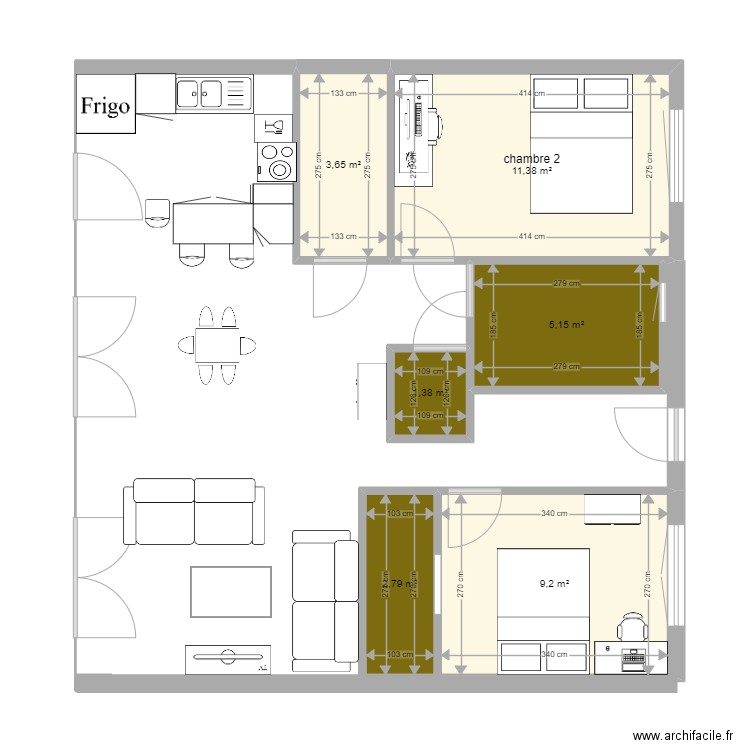 Appartement. Plan de 6 pièces et 34 m2