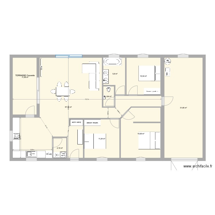 Maison 100m2 13 12. Plan de 0 pièce et 0 m2