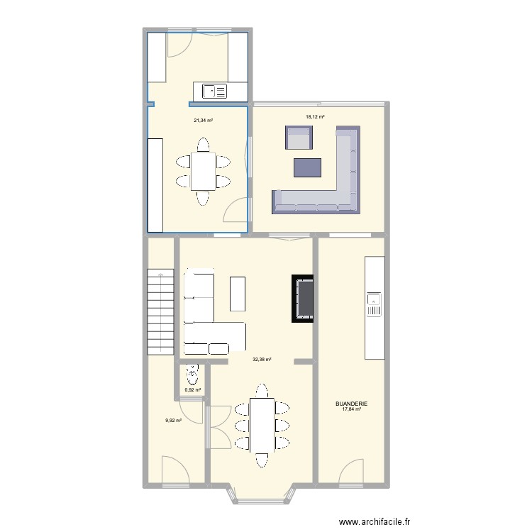 CURE 1 REZ. Plan de 6 pièces et 101 m2