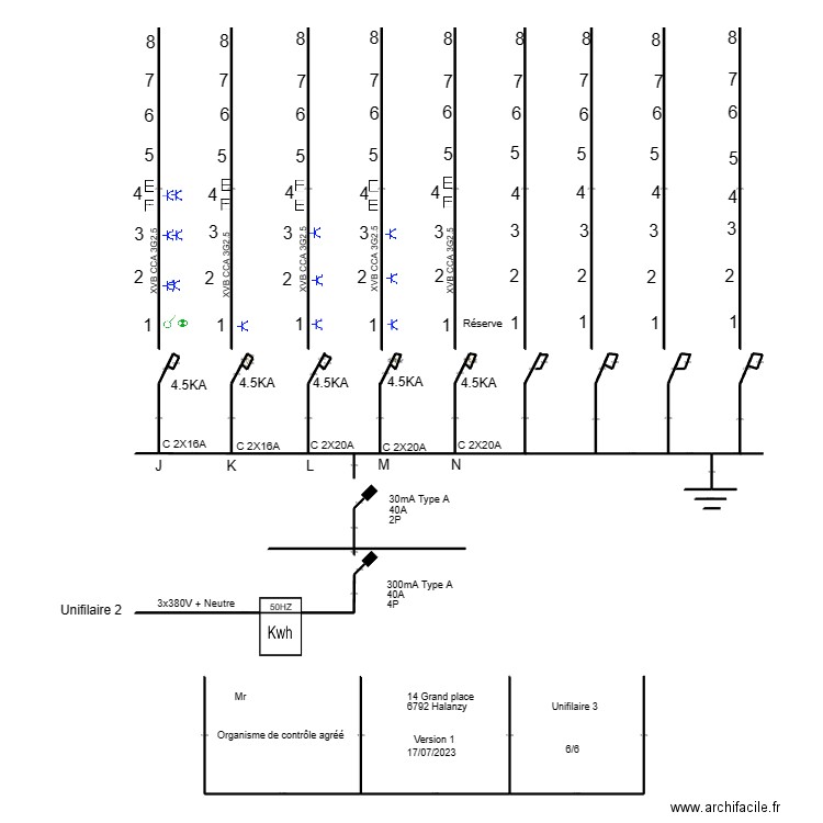 unifilaire 3 Dorian. Plan de 3 pièces et 0 m2